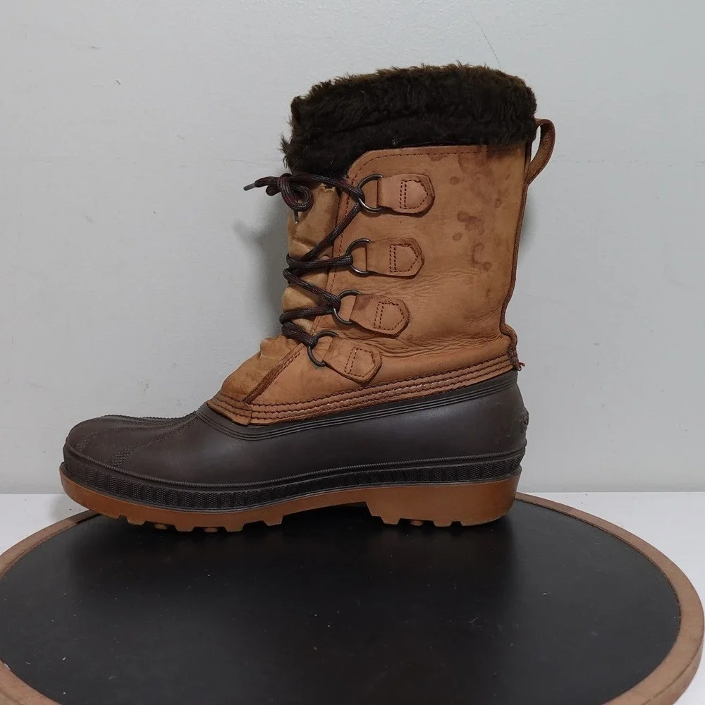 VTG Sorel Badger Boots Men 8 Brown‎ Leather Rubber Waterproof Winter Snow Lined